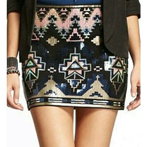 Express Sequin Embellished Mini Skirt
